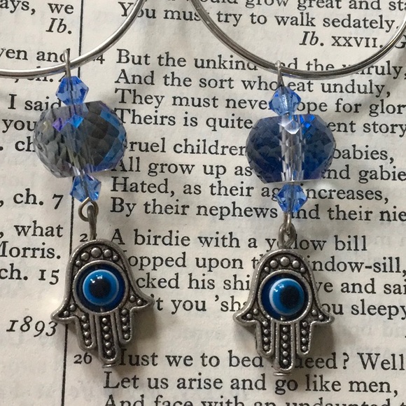 Hamsa Evil Eye Protection Crystal Faceted Earrings - Picture 2 of 6